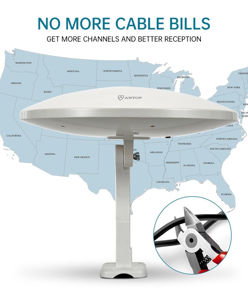 ANTOP TV Antenna for Local Channels, Outdoor HDTV Antenna for Digital Smart TV, Omni Directional UFO Amplified 360 High Reception for RV/Marine 65 Miles Long Range with 33ft Coaxial Cable - Image 4